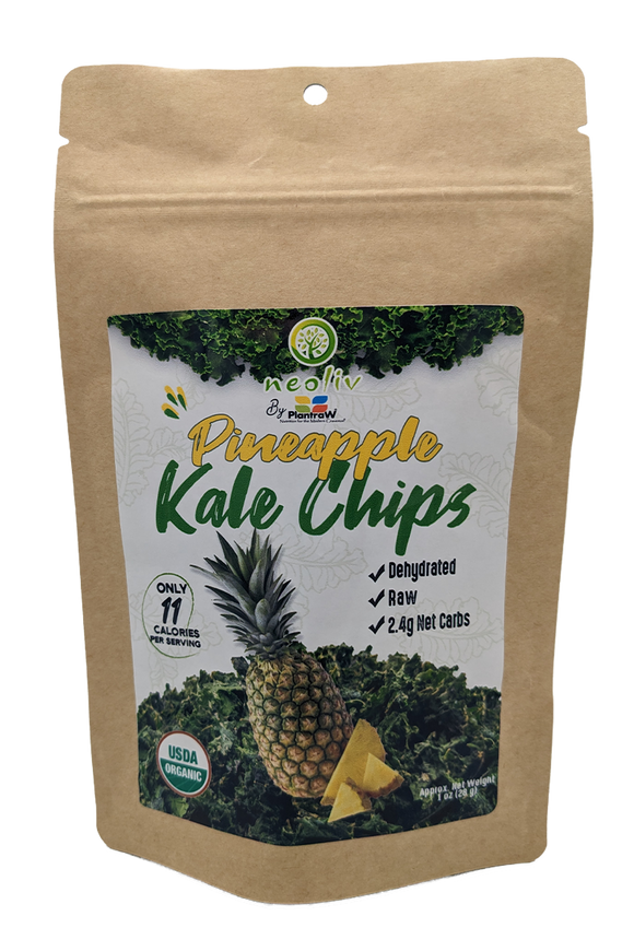 Pineapple-Kale Chips - Raw, Dehydrated, Nutritious, All Natural, Low Carb Chips. NOT kosher.